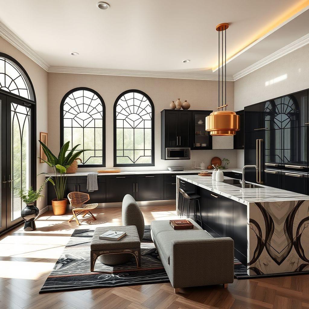 Art Deco Kitchen Living Combo design example 1