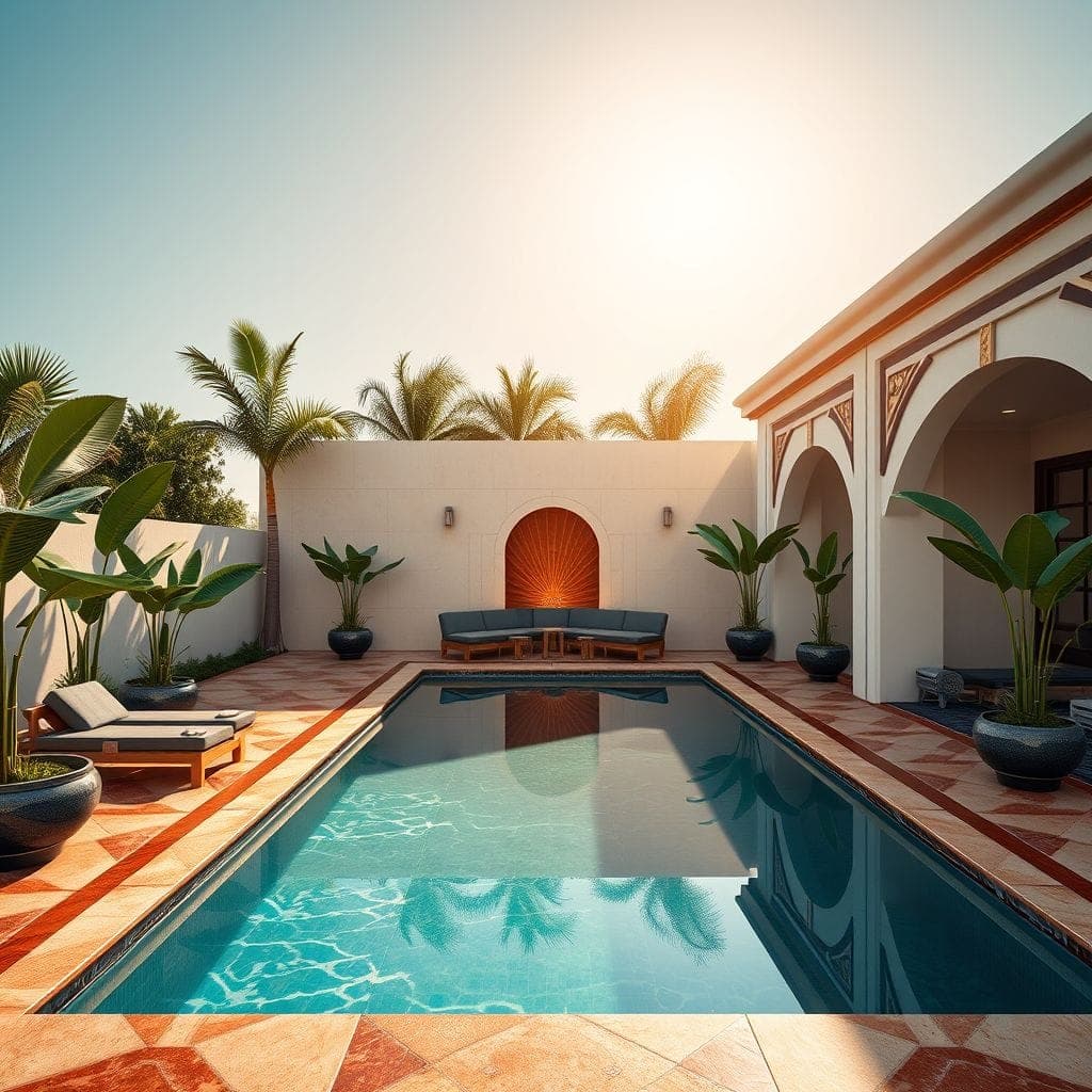 Art Deco Outdoor Pool Area design example 1