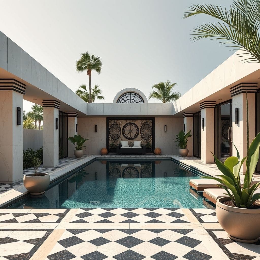Art Deco Outdoor Pool Area design example 2