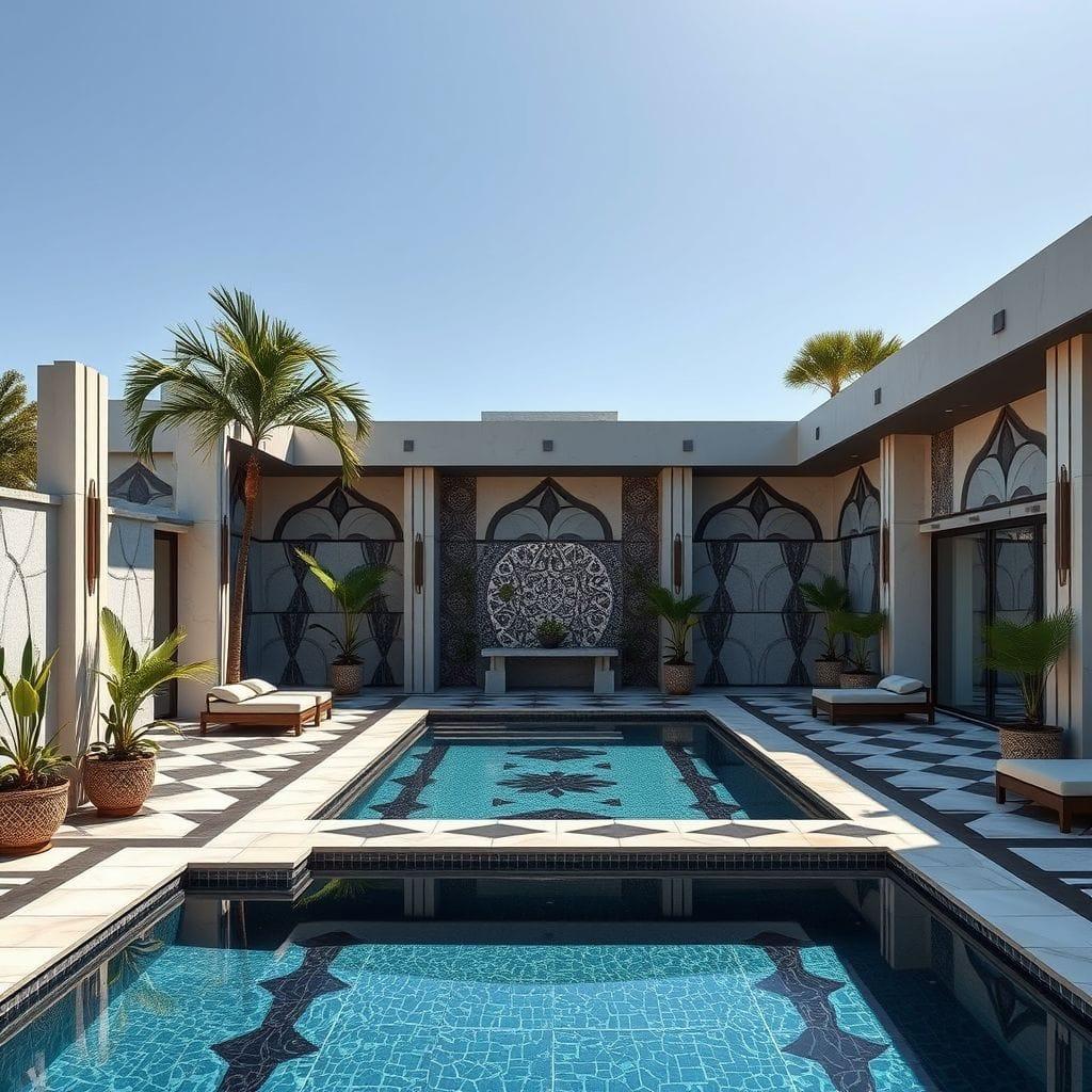 Art Deco Outdoor Pool Area design example 3
