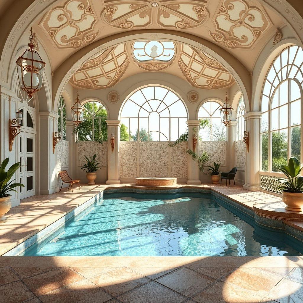 Art Nouveau Outdoor Pool Area design example 1