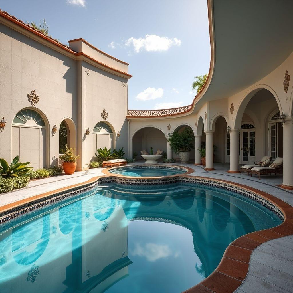 Art Nouveau Outdoor Pool Area design example 2