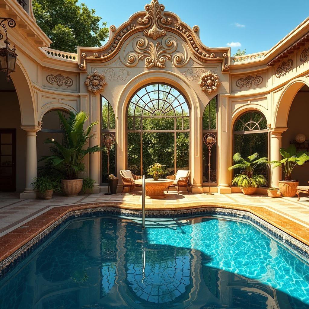 Art Nouveau Outdoor Pool Area design example 3