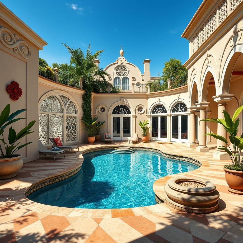 Art Nouveau Outdoor Pool Area design example 4