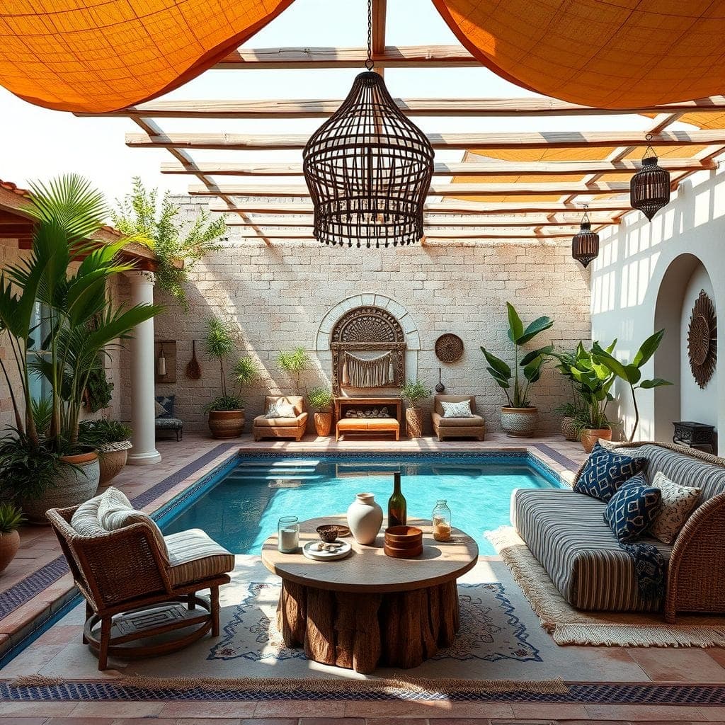Bohemian Outdoor Pool Area design example 4