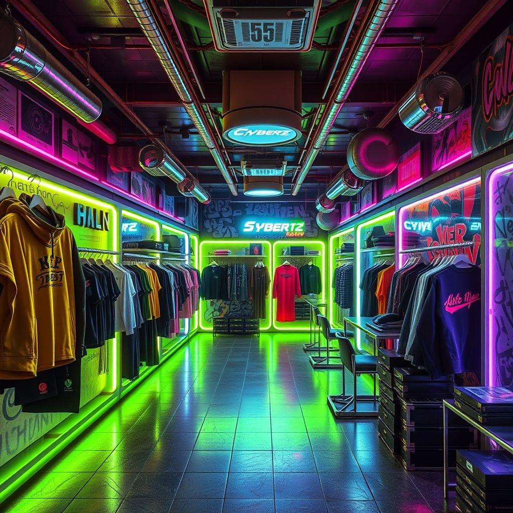 Cyberpunk Clothing Store design example 1