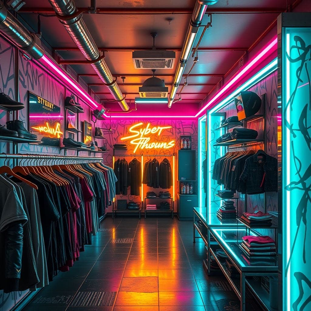 Cyberpunk Clothing Store design example 3