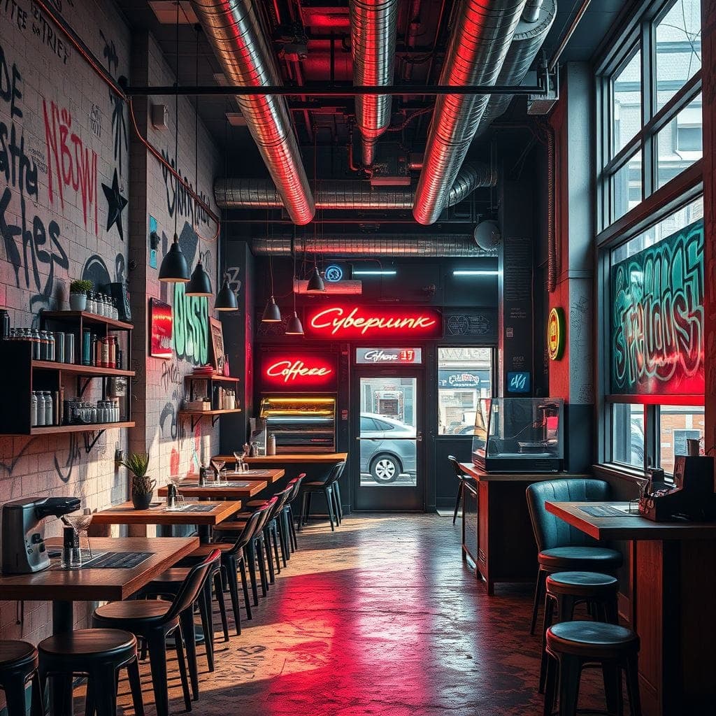 Cyberpunk Coffee Shop design example 1