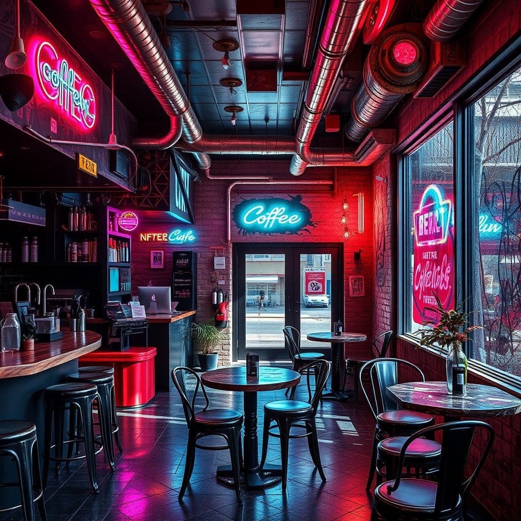 Cyberpunk Coffee Shop design example 2