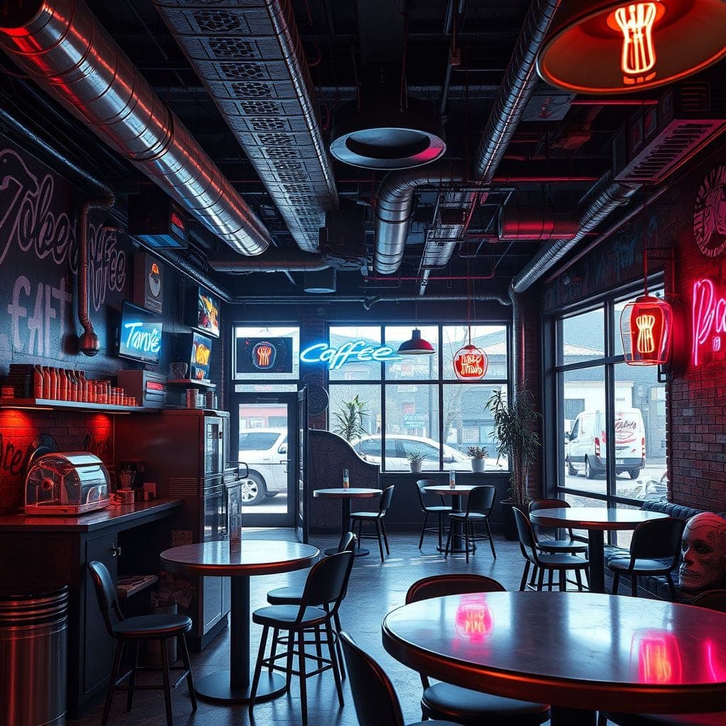 Cyberpunk Coffee Shop design example 3