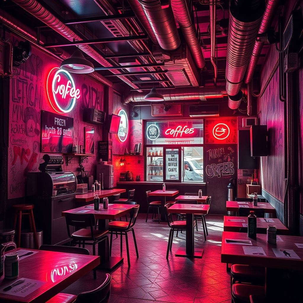 Cyberpunk Coffee Shop design example 4