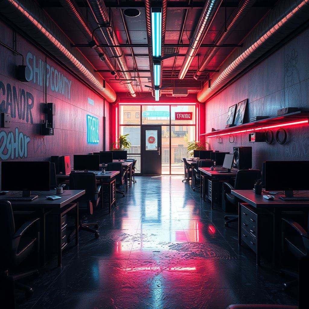 Cyberpunk Coworking Space design example 1
