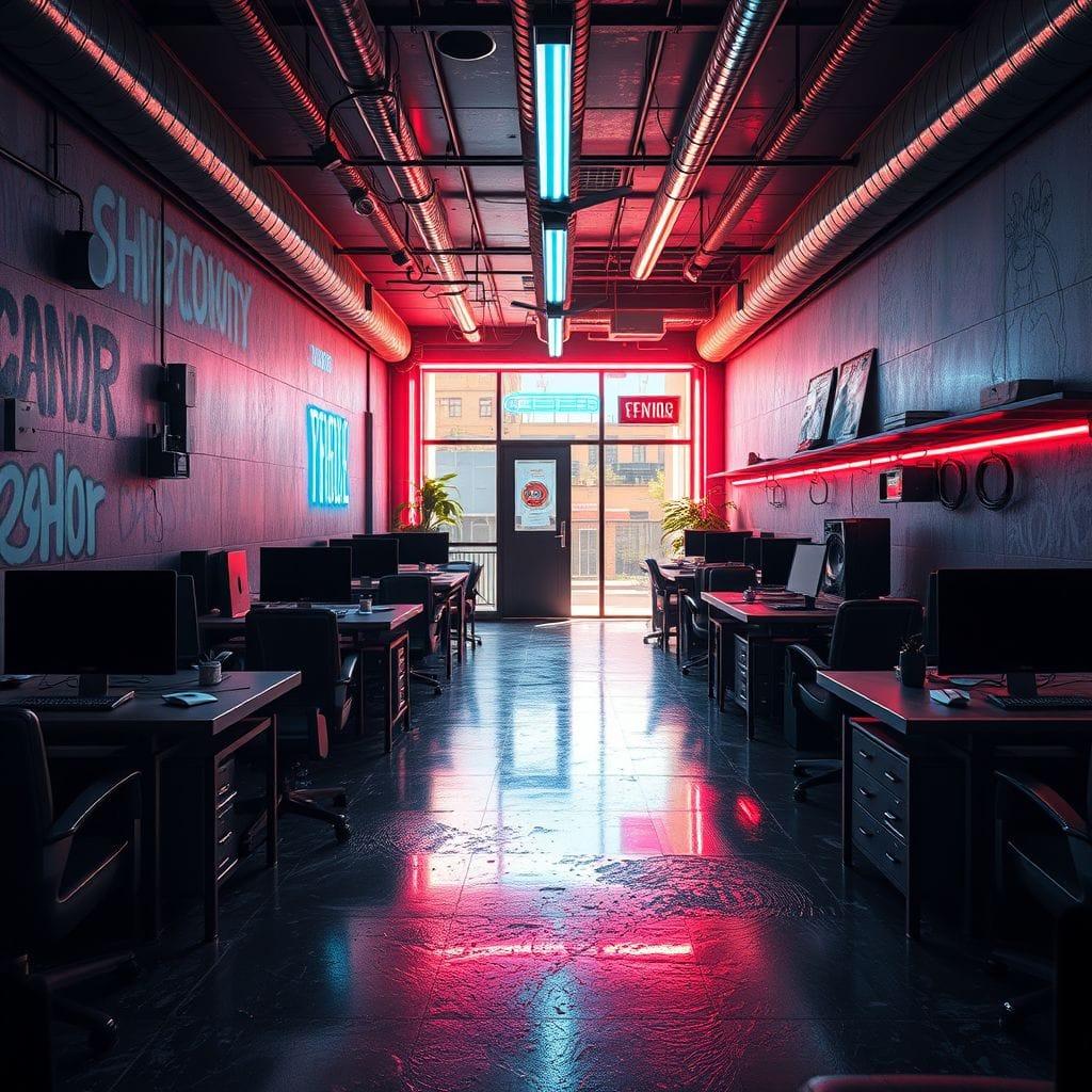 Cyberpunk Coworking Space design example 1