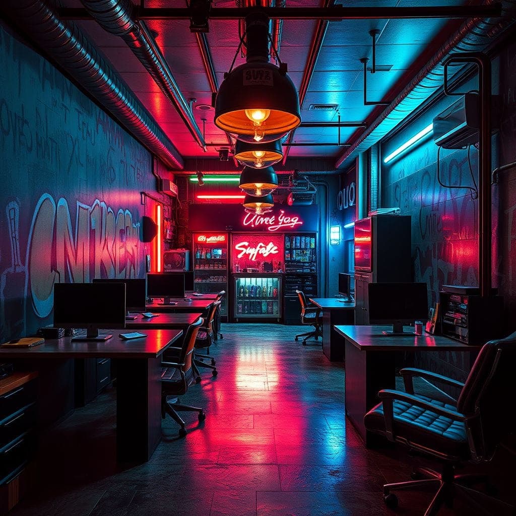 Cyberpunk Coworking Space design example 2
