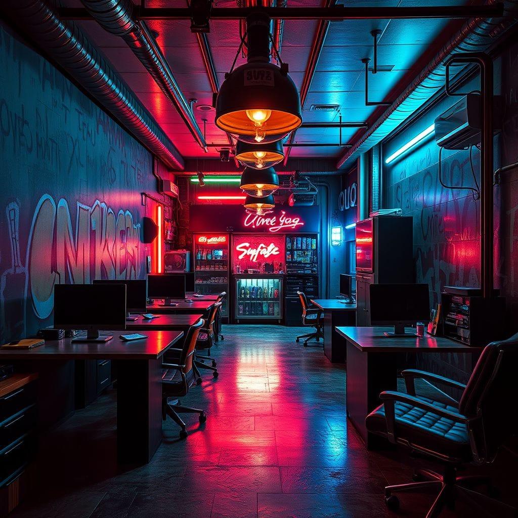 Cyberpunk Coworking Space design example 2