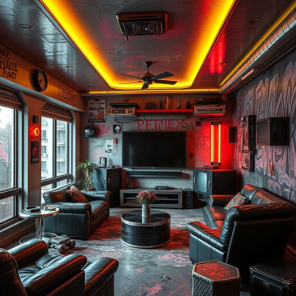 Cyberpunk Entertainment Room design example 1