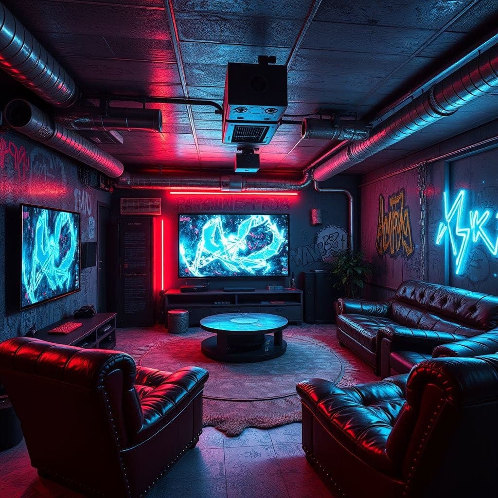 Cyberpunk Entertainment Room design example 2