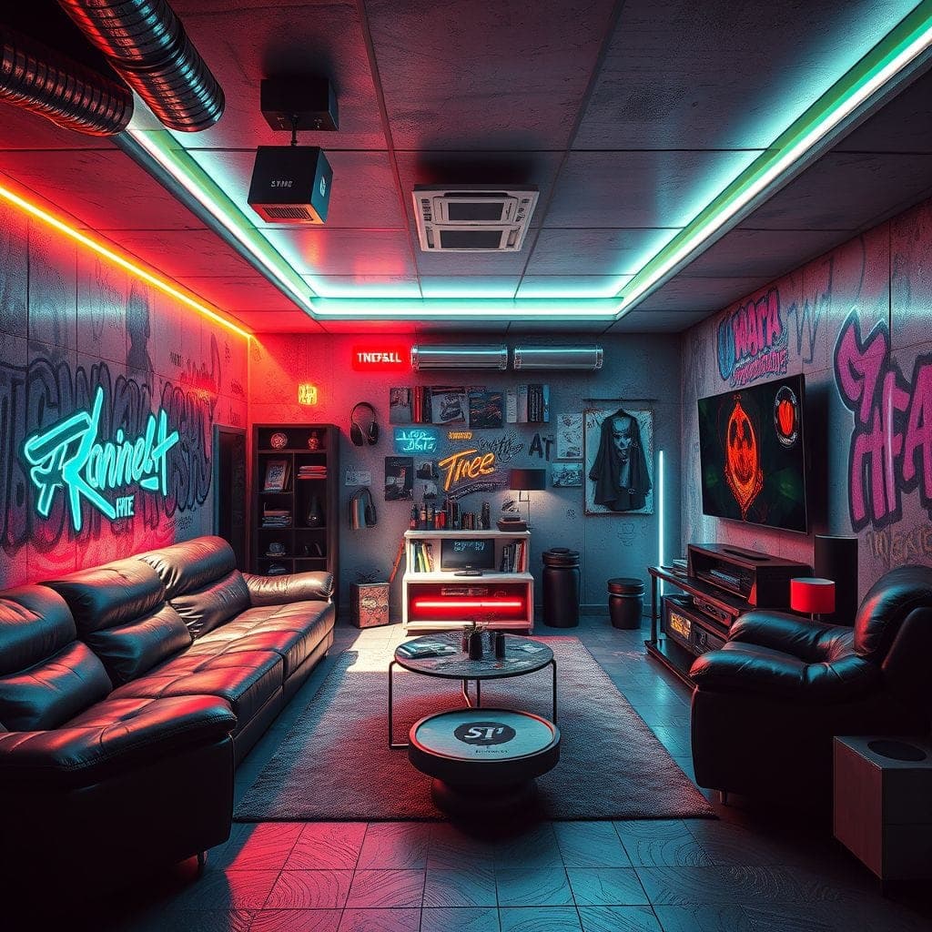 Cyberpunk Entertainment Room design example 3