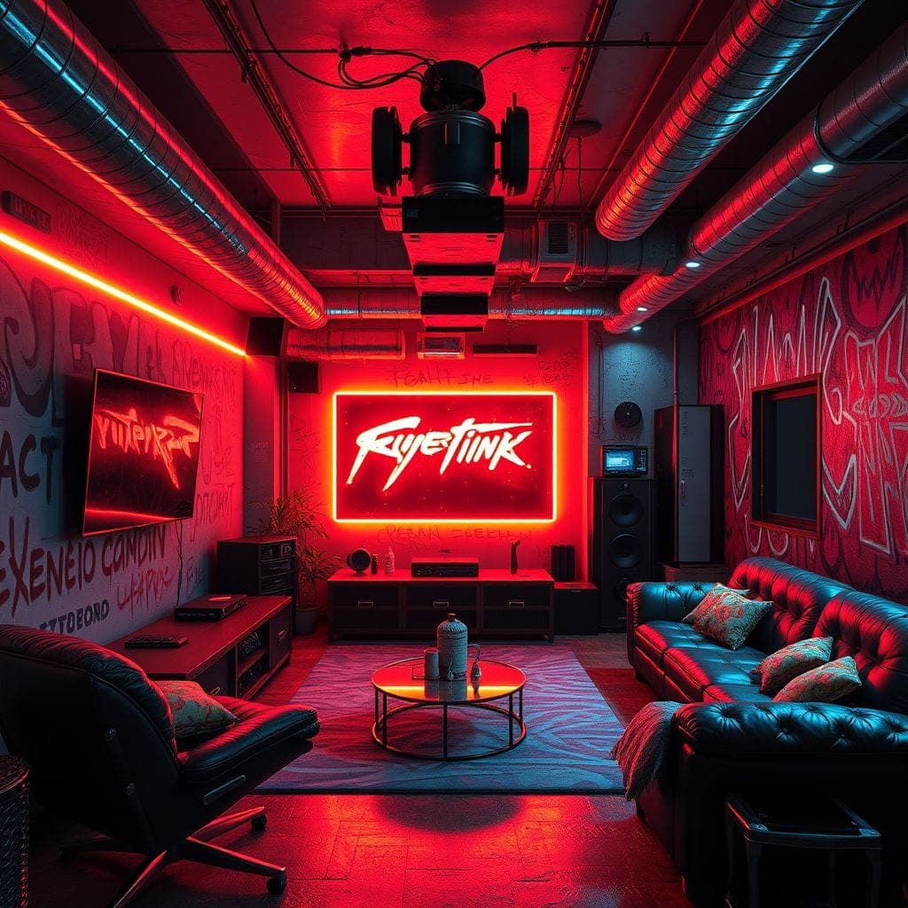 Cyberpunk Entertainment Room design example 4