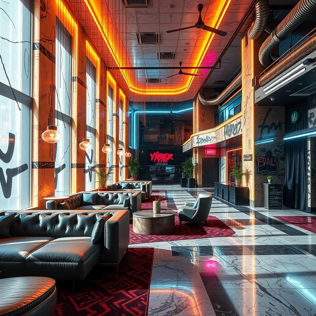 Cyberpunk Hotel Lobby design example 1