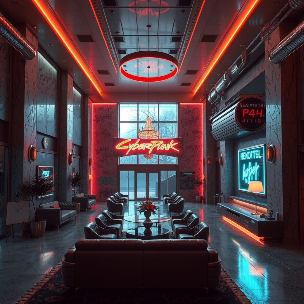 Cyberpunk Hotel Lobby design example 2