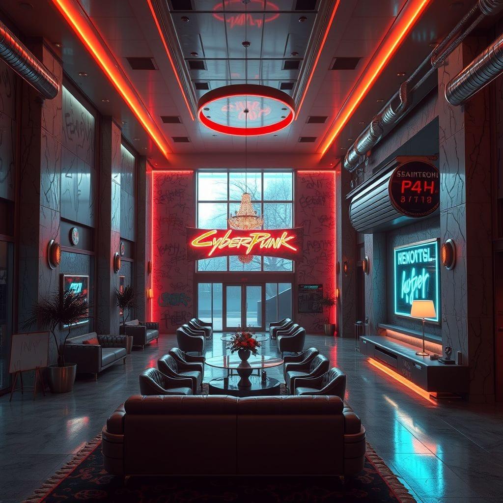 Cyberpunk Hotel Lobby design example 2