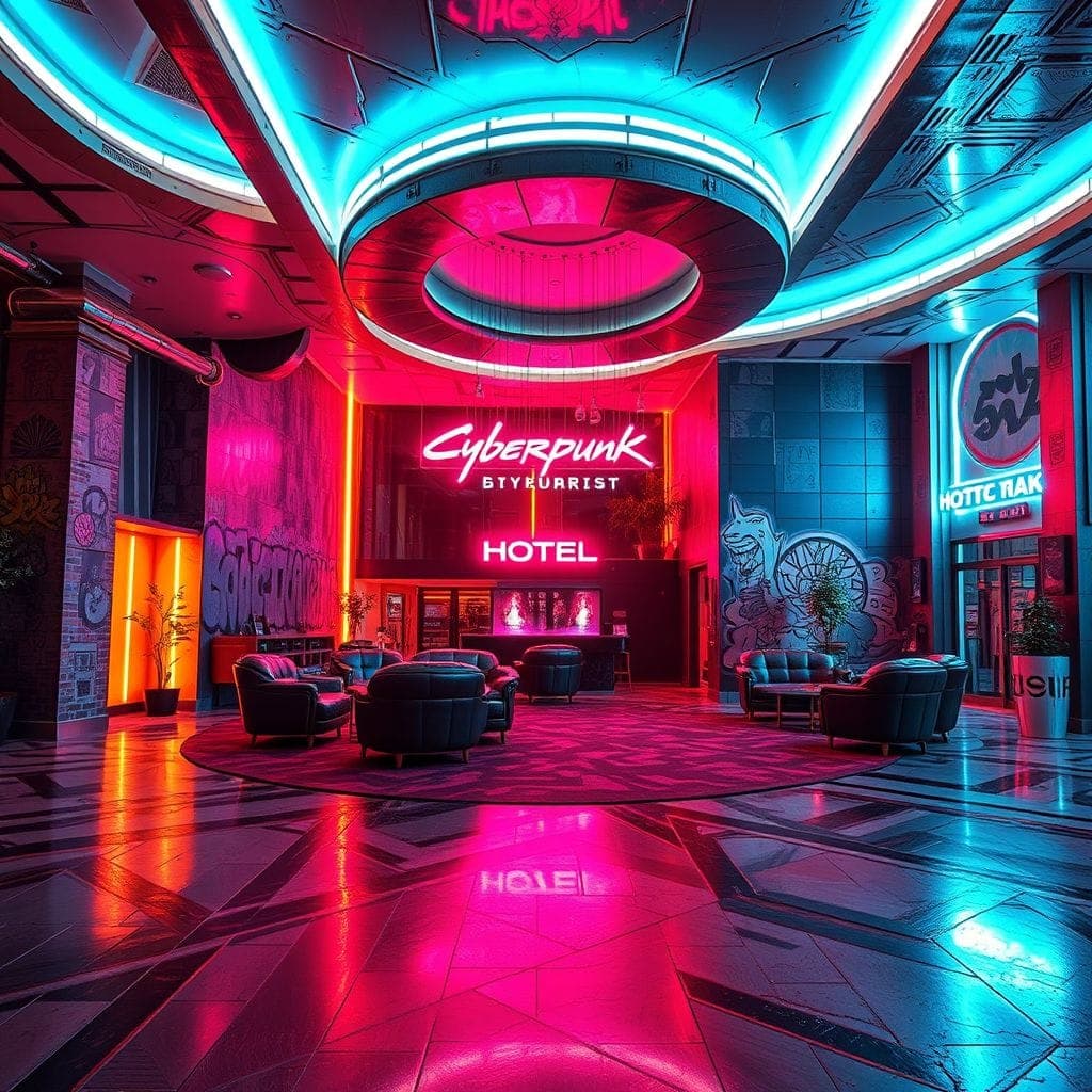 Cyberpunk Hotel Lobby design example 3