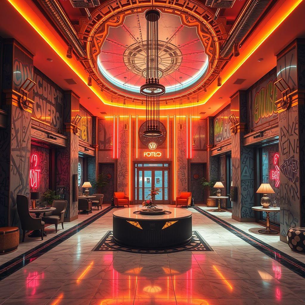 Cyberpunk Hotel Lobby design example 4