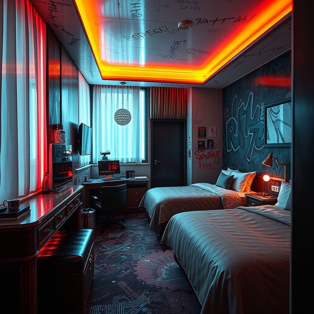 Cyberpunk Hotel Room design example 3