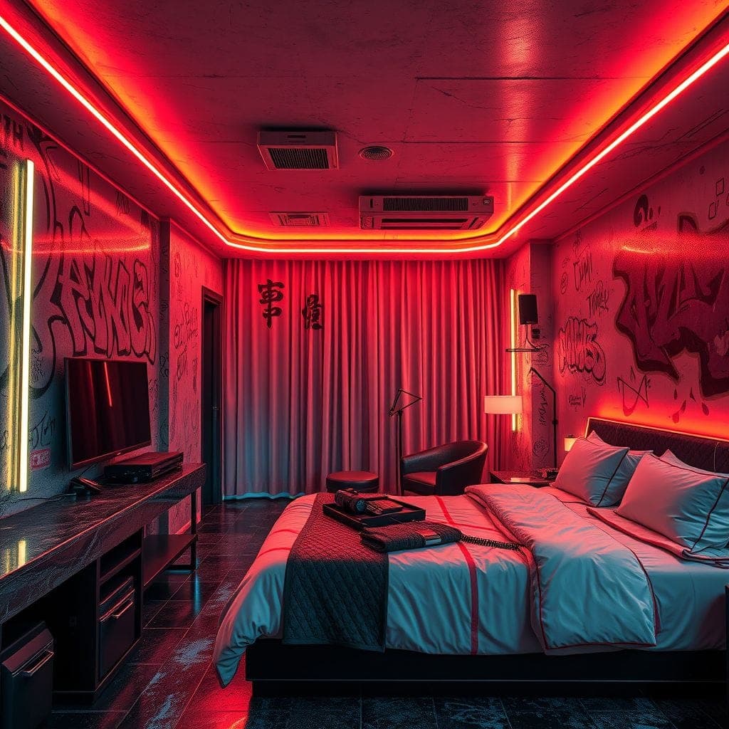 Cyberpunk Hotel Room design example 4