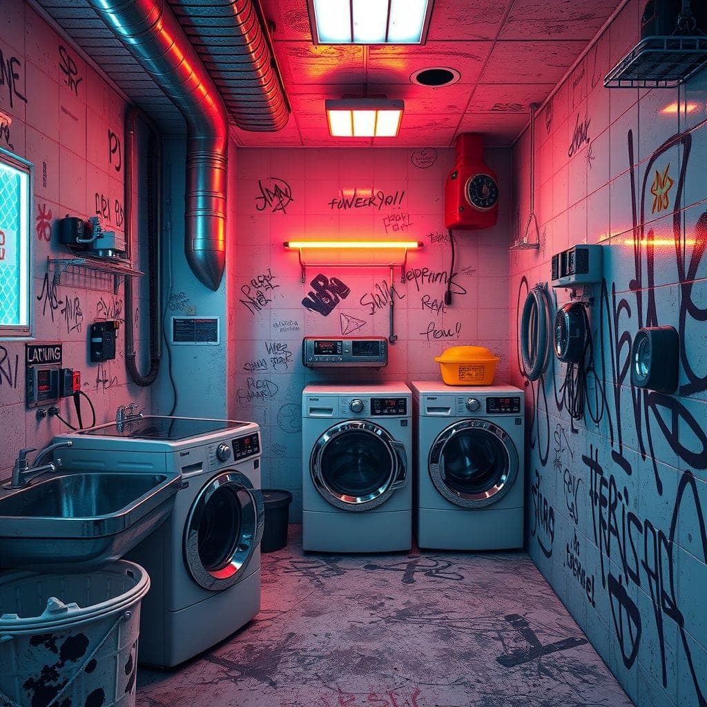 Cyberpunk Laundry Room design example 1