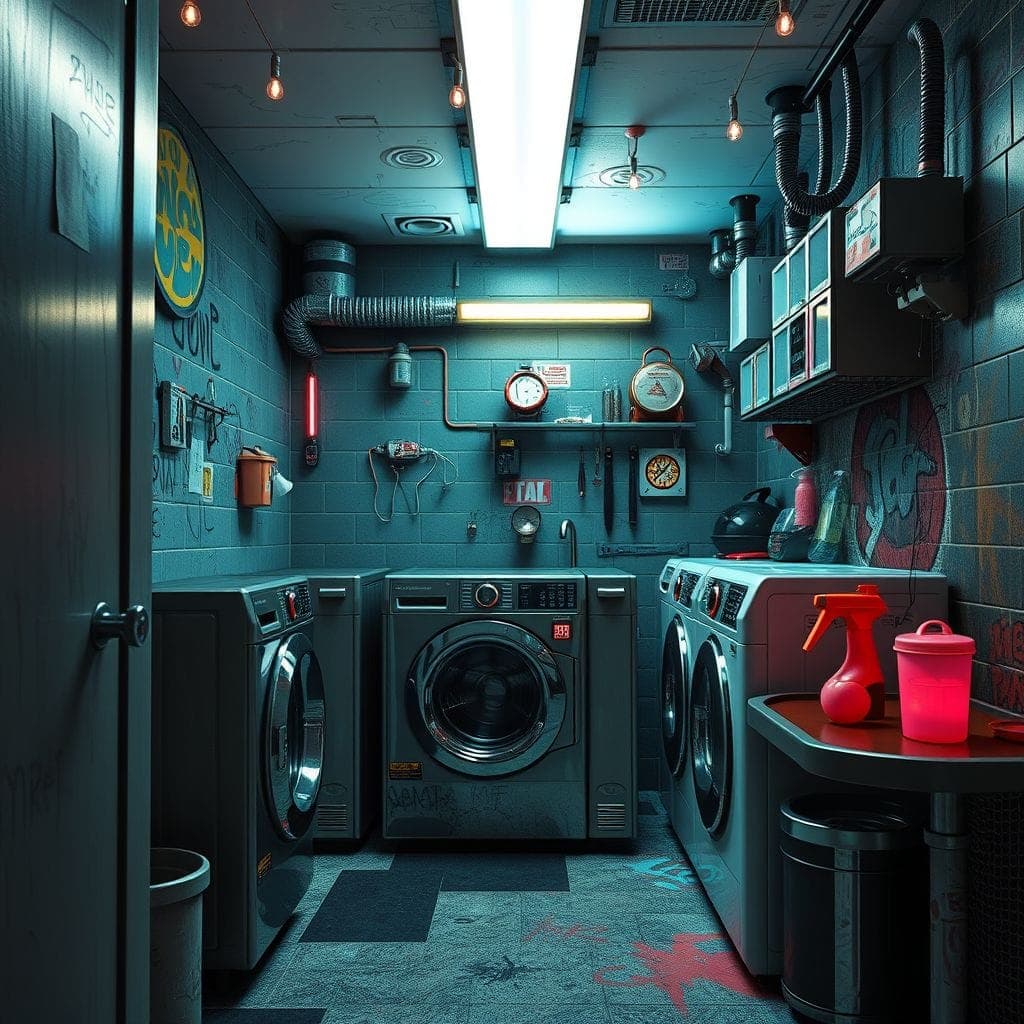 Cyberpunk Laundry Room design example 2