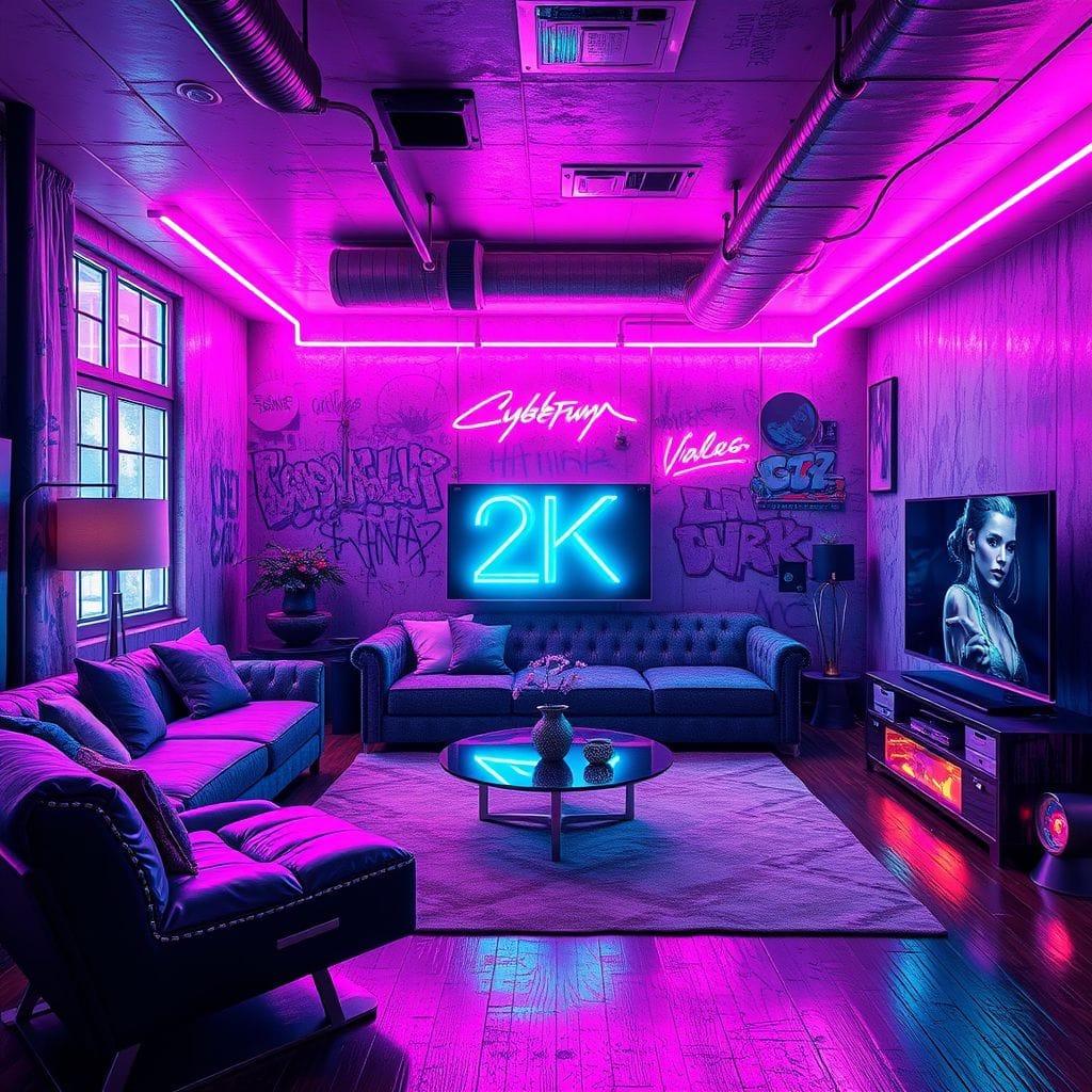 Cyberpunk Living Room design example 3