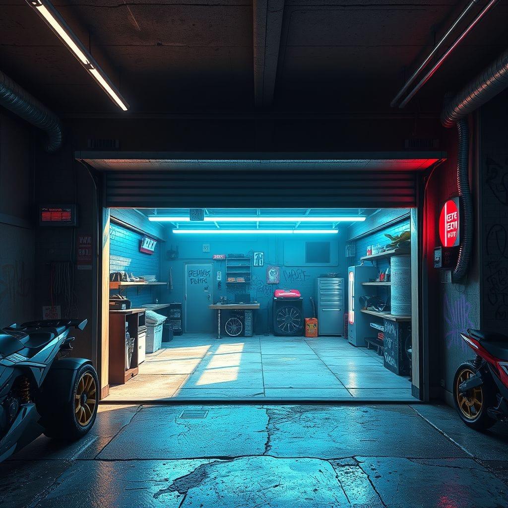 Cyberpunk Outdoor Garage design example 1