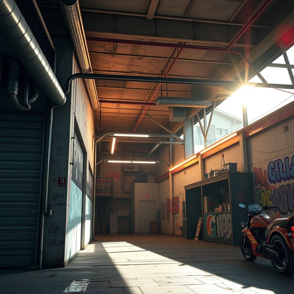 Cyberpunk Outdoor Garage design example 2