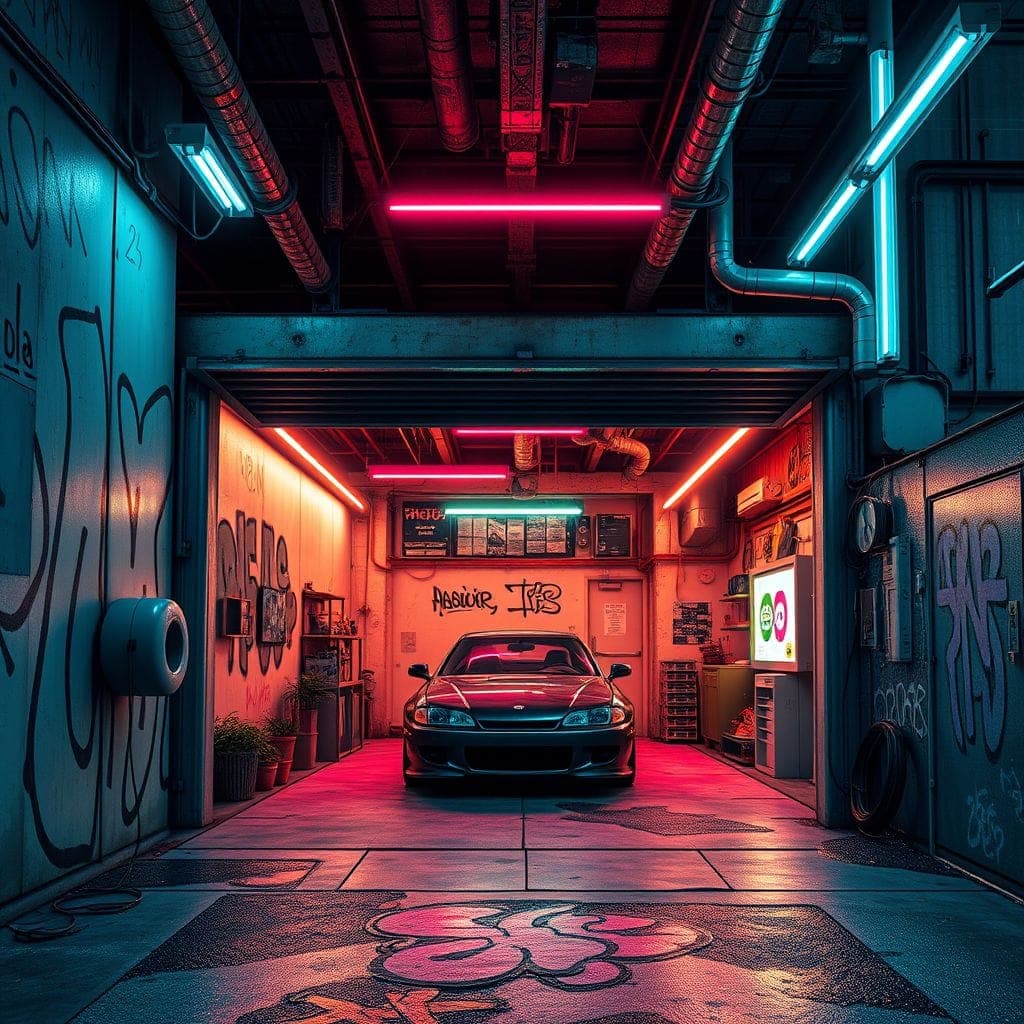 Cyberpunk Outdoor Garage design example 3