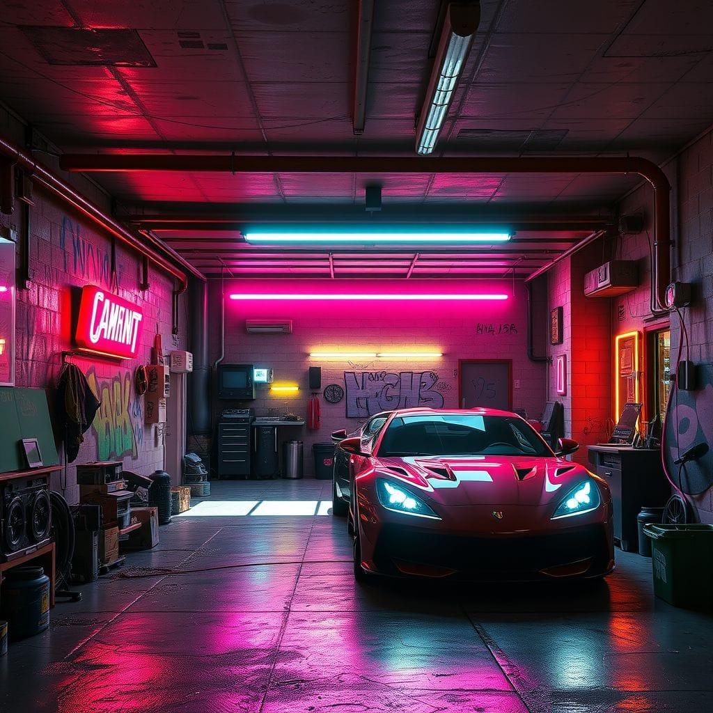 Cyberpunk Outdoor Garage design example 4
