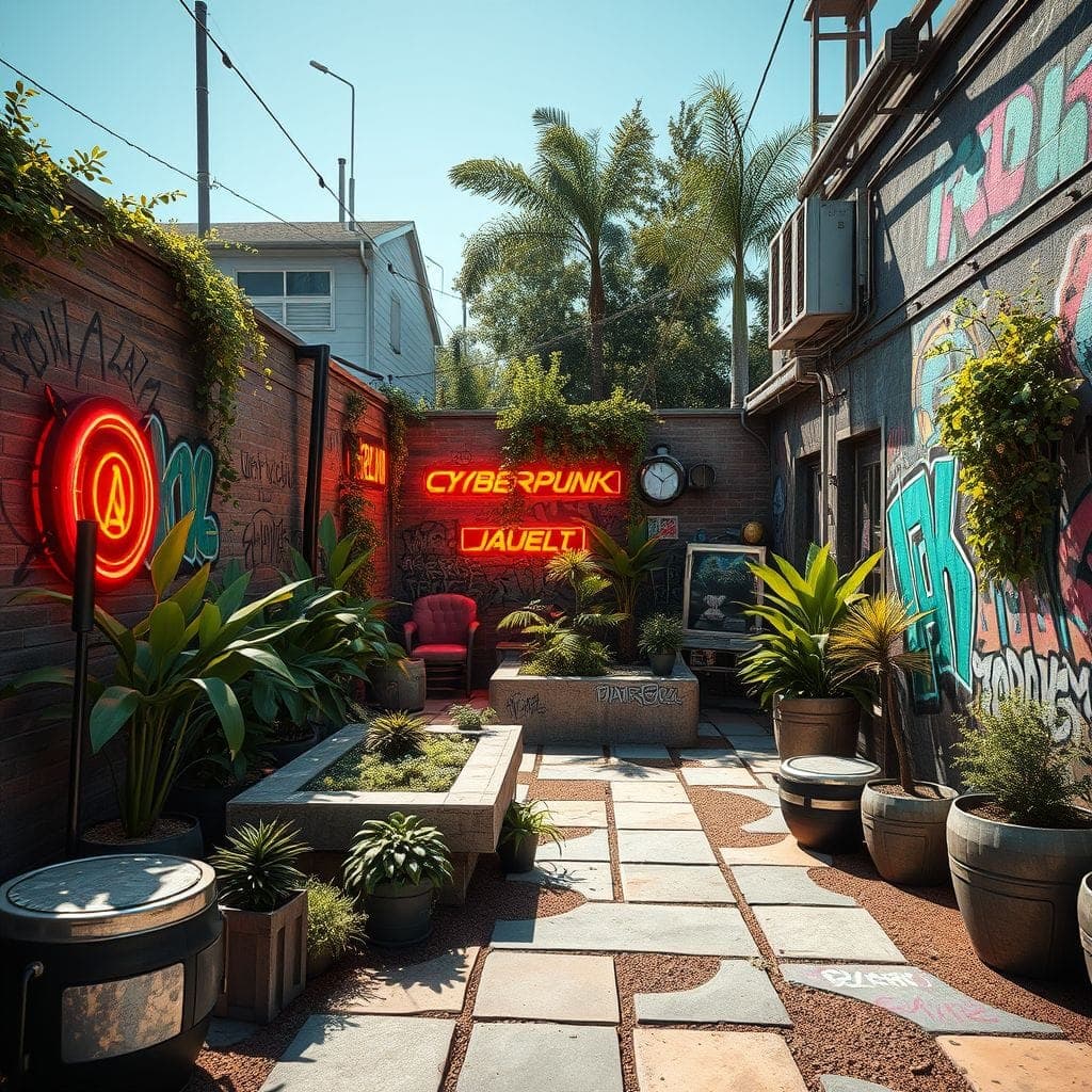 Cyberpunk Outdoor Garden design example 2