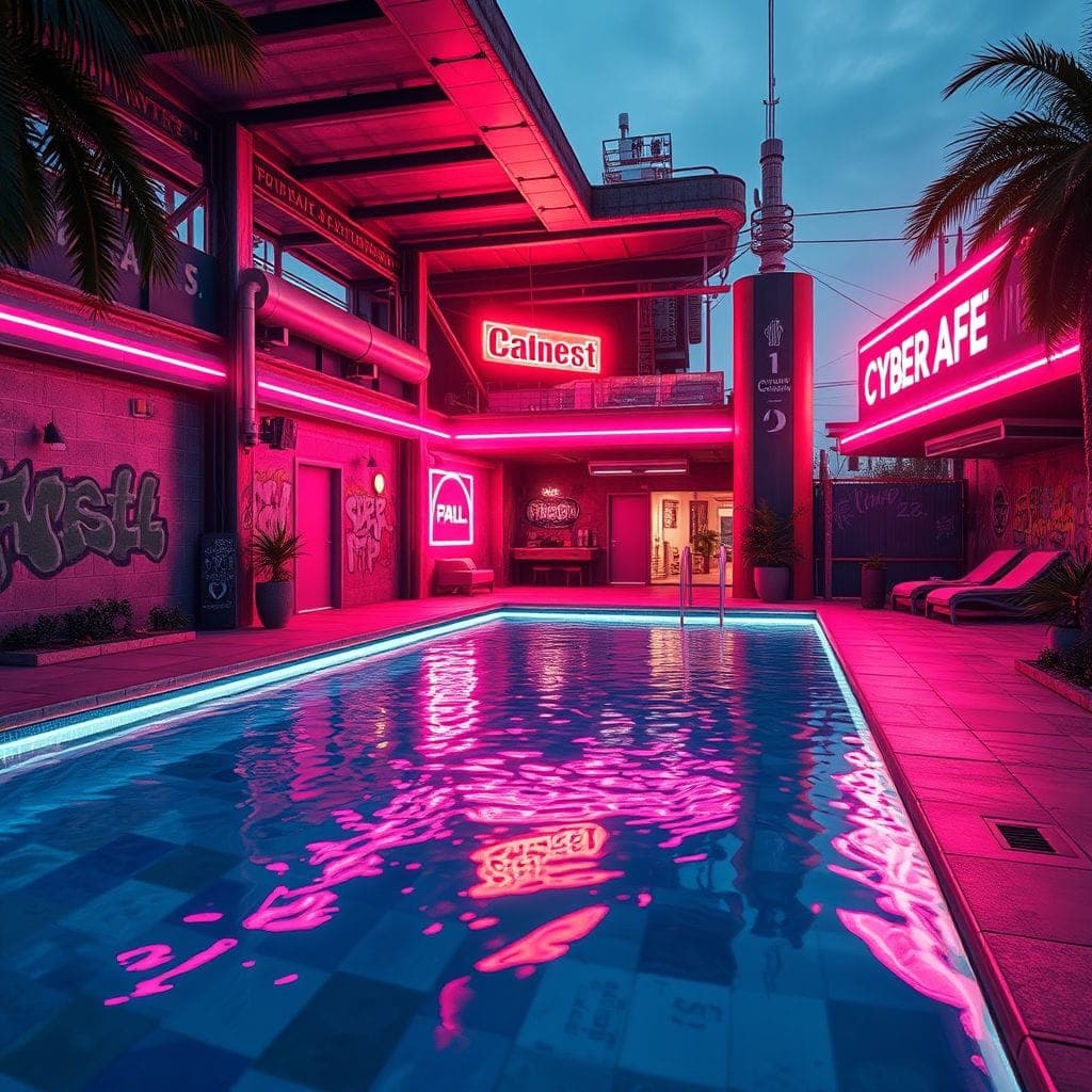 Cyberpunk Outdoor Pool Area design example 4