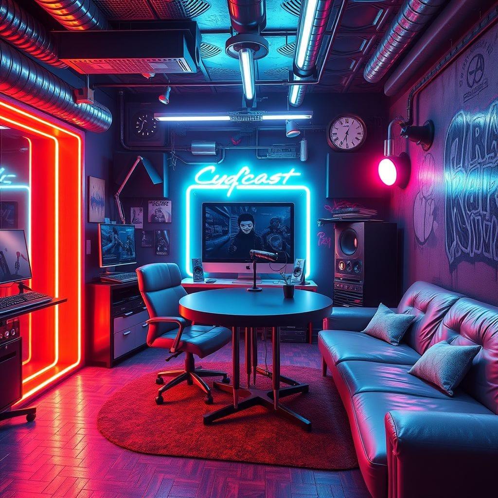 Cyberpunk Podcast Studio design example 2