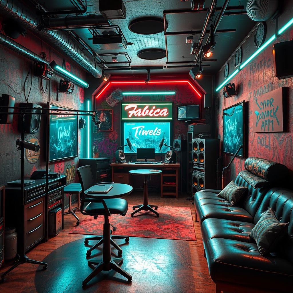 Cyberpunk Podcast Studio design example 3