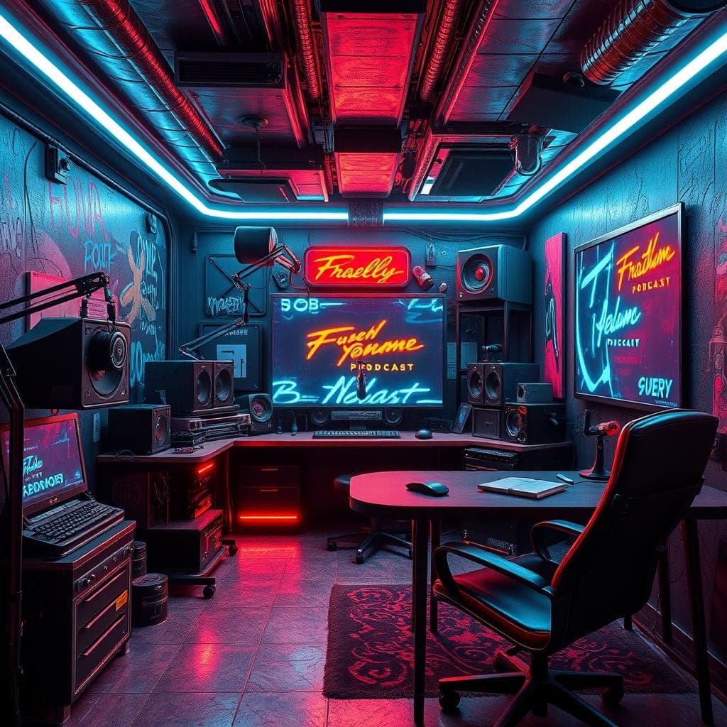 Cyberpunk Podcast Studio design example 4