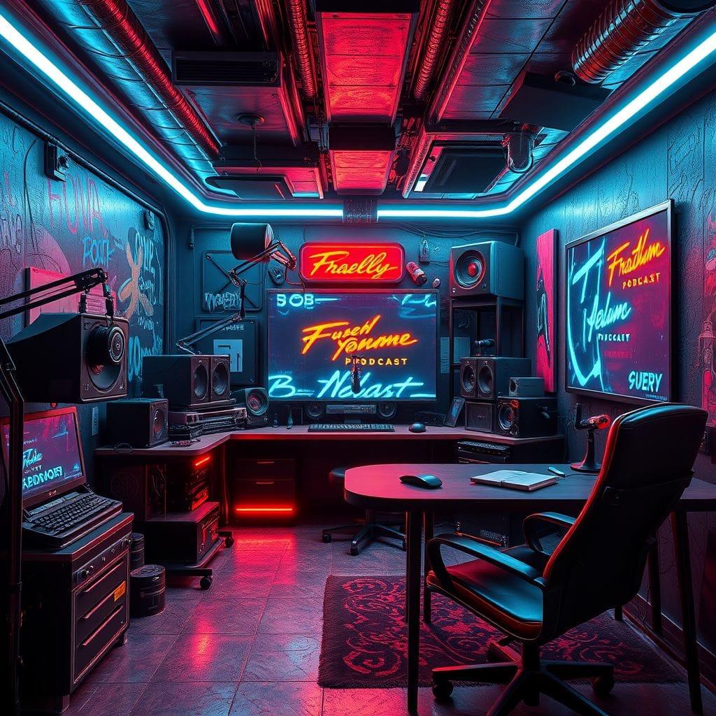 Cyberpunk Podcast Studio design example 4