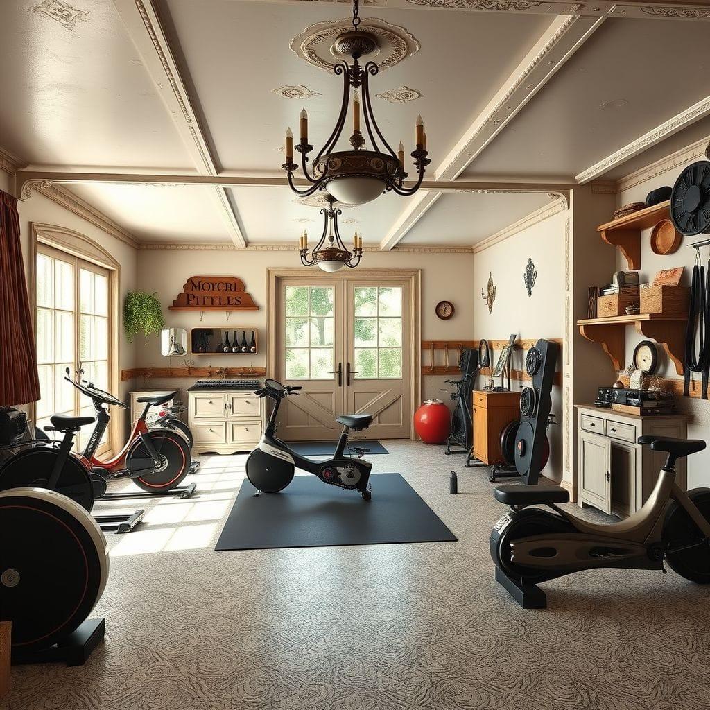 French Country Garage Gym design example 1