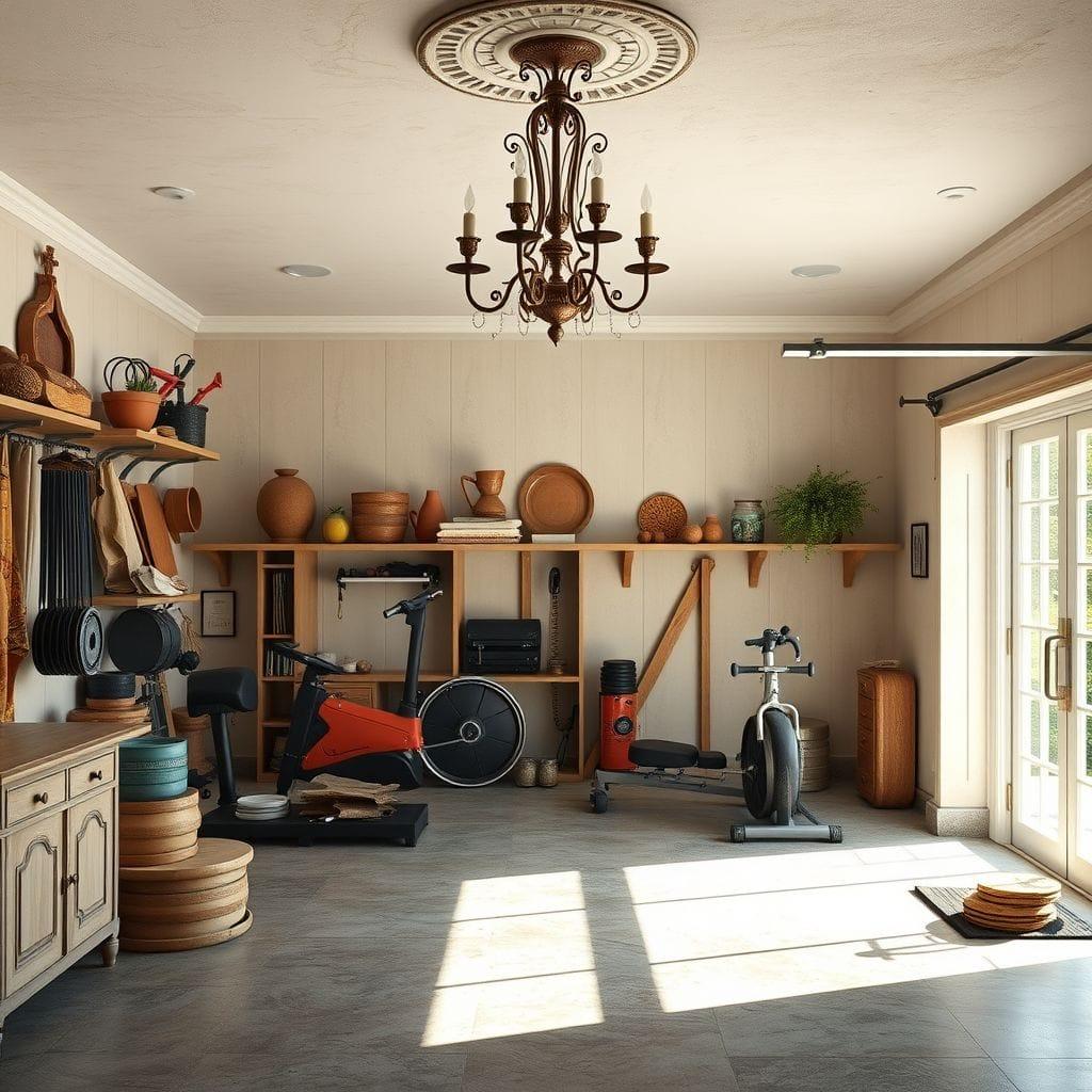 French Country Garage Gym design example 3