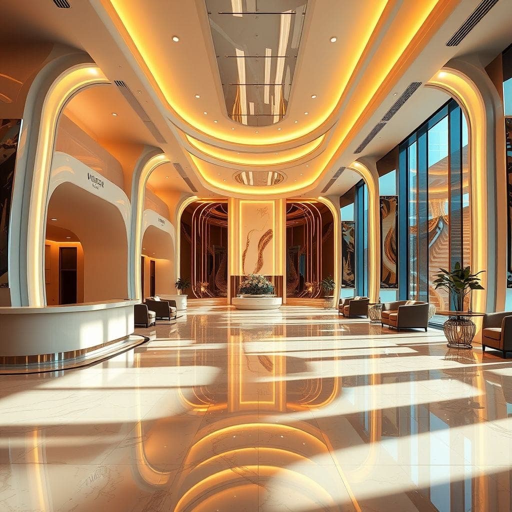Futuristic Hotel Lobby design example 1