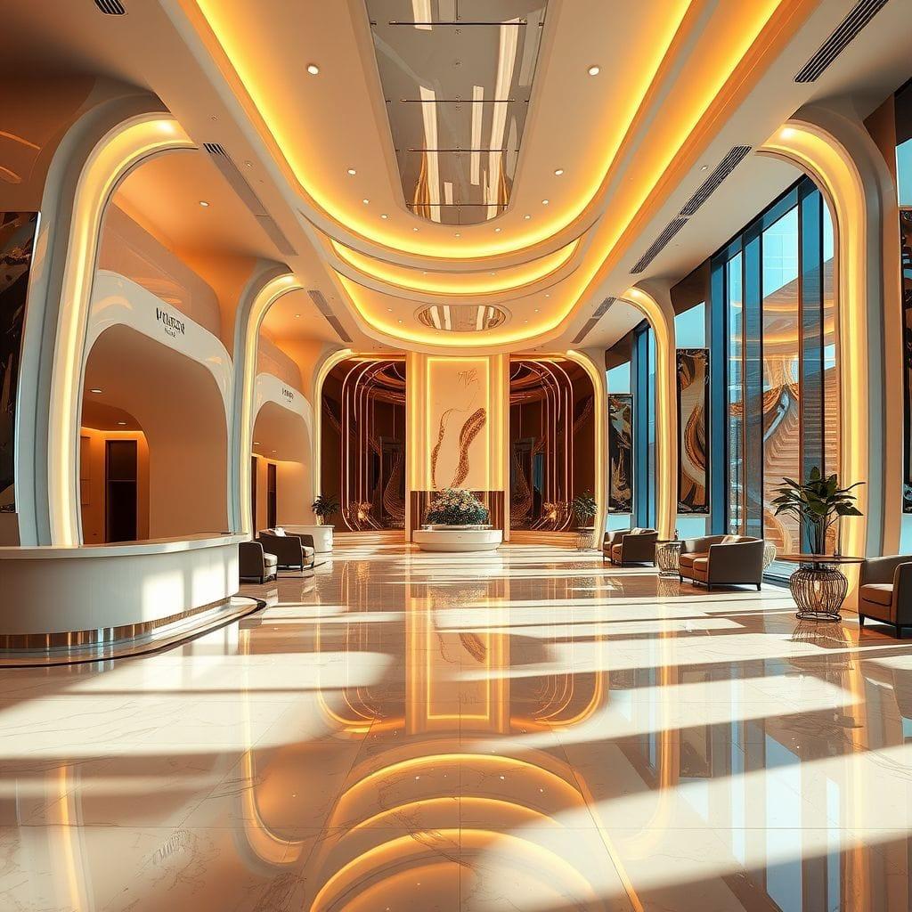 Futuristic Hotel Lobby design example 1