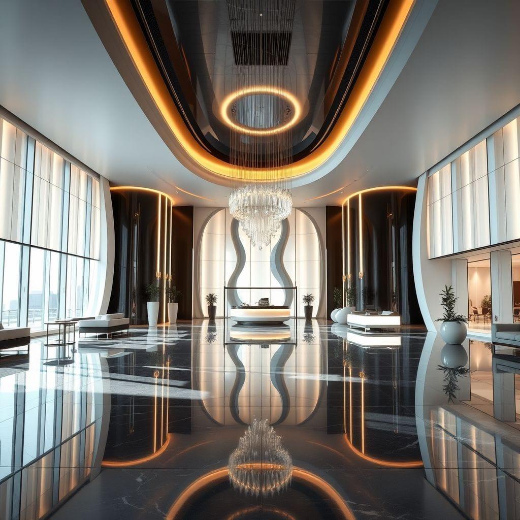 Futuristic Hotel Lobby design example 3