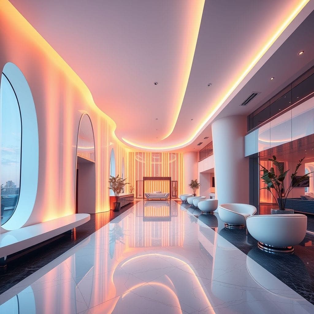 Futuristic Hotel Lobby design example 4