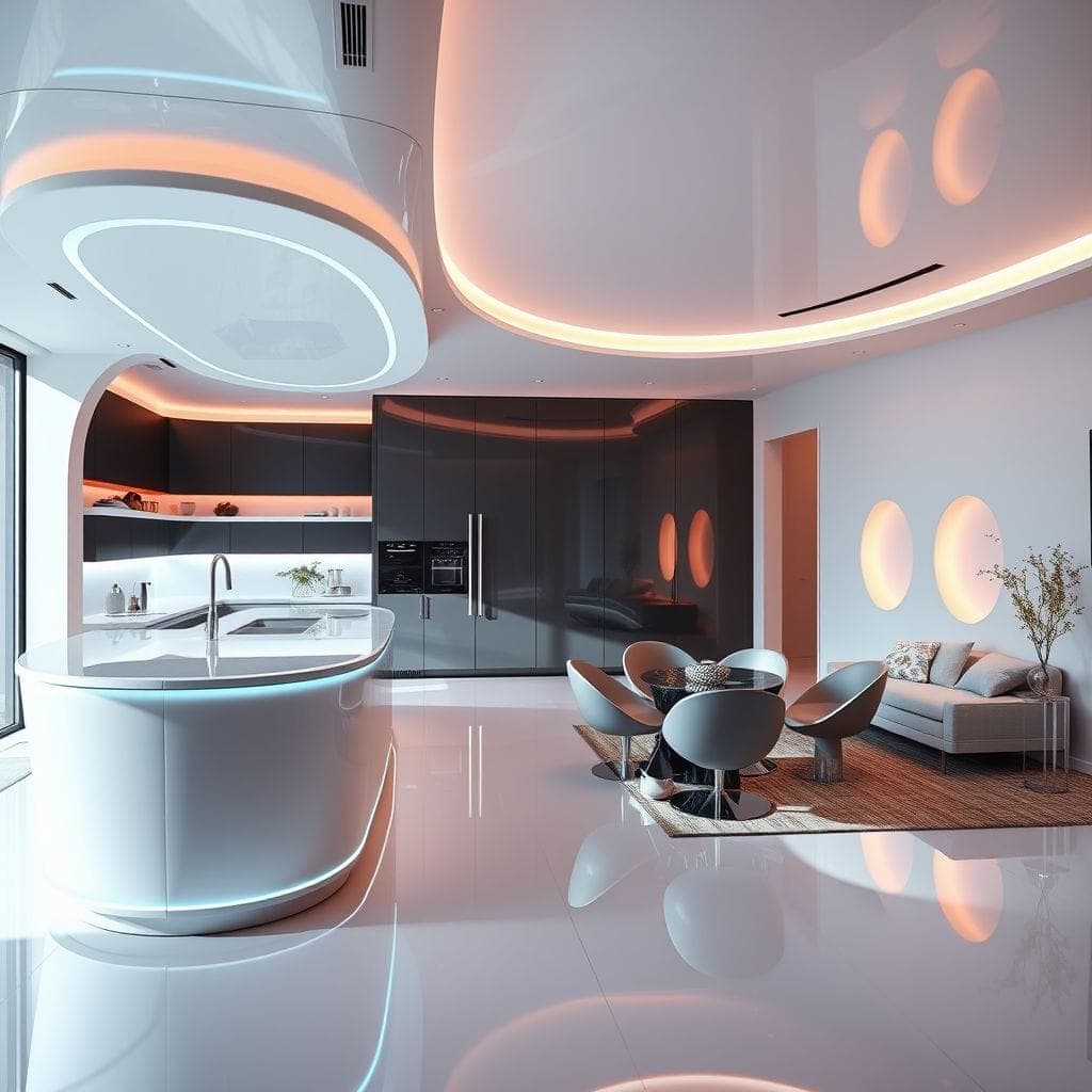 Futuristic Kitchen Living Combo design example 1